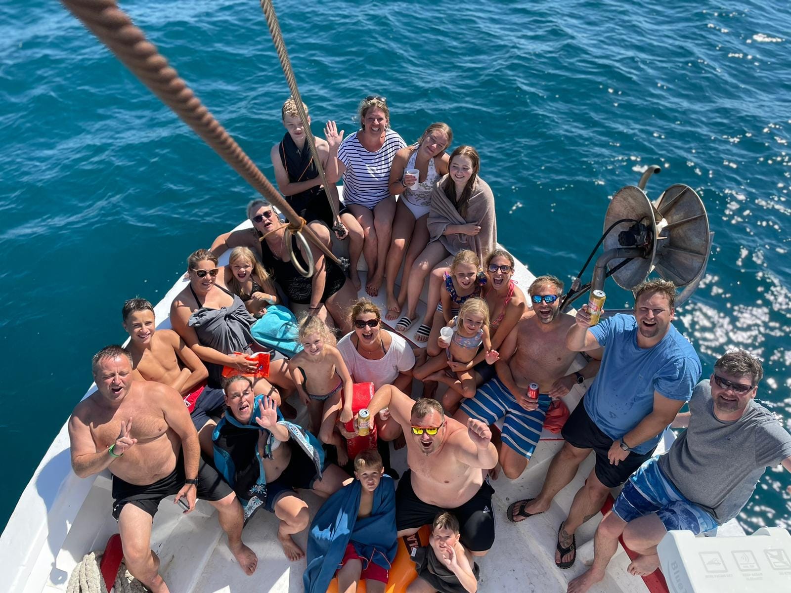 Happy group of guests on Koralj bow