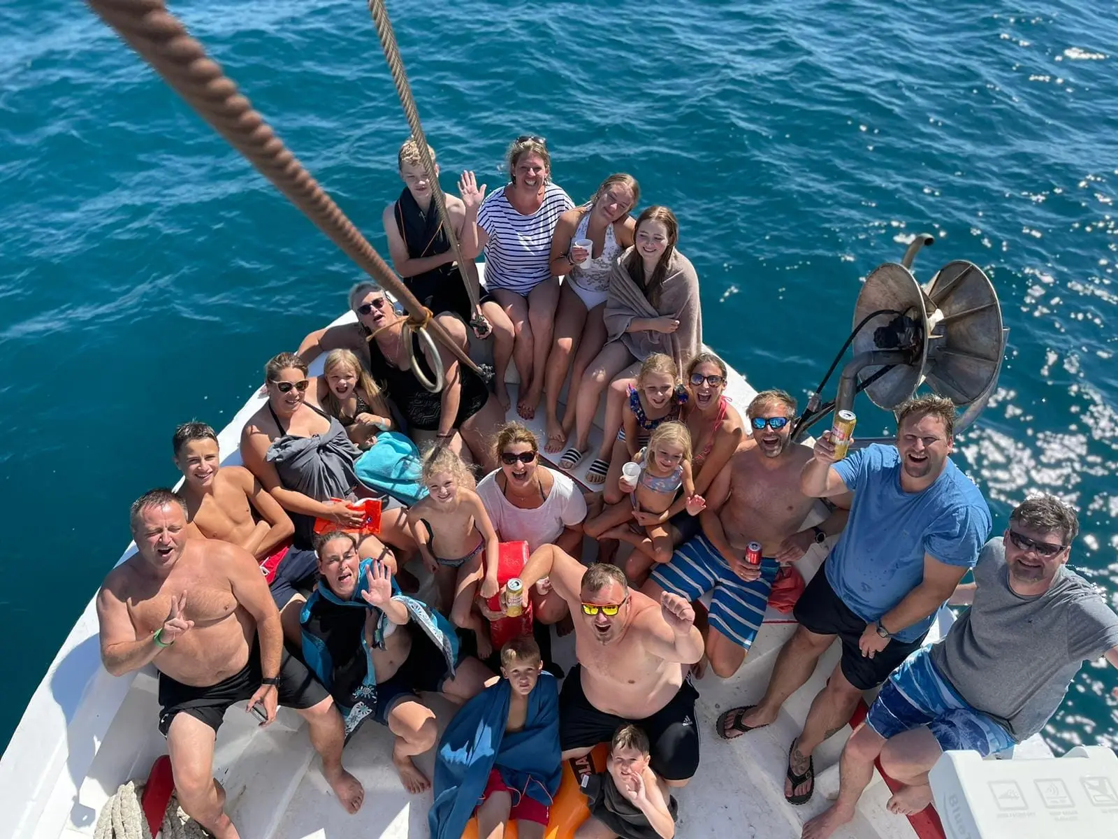 Happy group of guests on Koralj bow